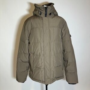 G.H. Bass Co. Brown Quilted Puffer Coat Jacket Hooded Zip Up Mens Size Medium